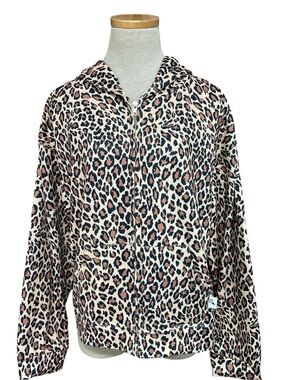 Akimbo Club Sweatshirt Leopard Print Zip-Up Hoodie - Tan Brown Black Medium